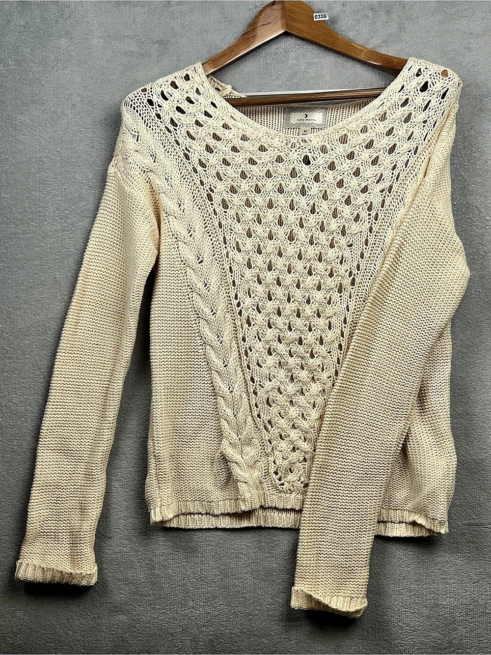 ruby moon Open Knit Crew Neck Cotton Sweater Size Medium